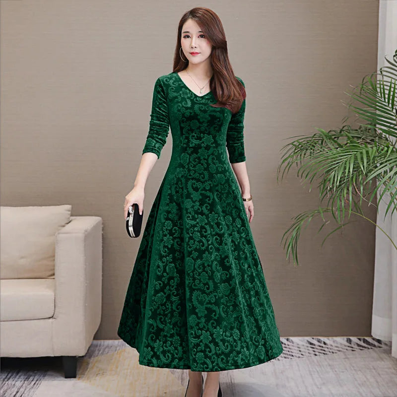 Elegant Velvet Dress Solid Long Sleeve Party Women Sexy V Neck Slim Fit Autumn Fashion Gothic Elbise Vestidos Mujer Femme Winter
