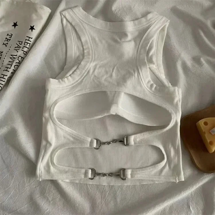 Women Sports Tank Sexy Backless Tops with Bra Pad Casual Crop Tops