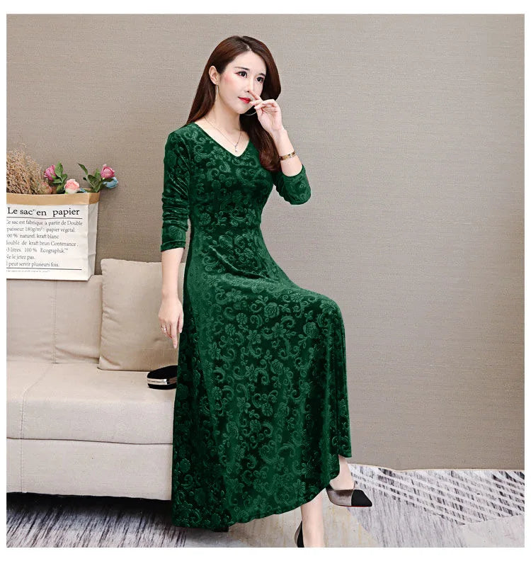 Elegant Velvet Dress Solid Long Sleeve Party Women Sexy V Neck Slim Fit Autumn Fashion Gothic Elbise Vestidos Mujer Femme Winter