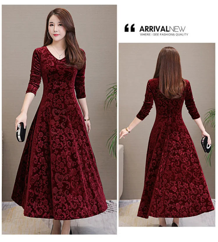 Elegant Velvet Dress Solid Long Sleeve Party Women Sexy V Neck Slim Fit Autumn Fashion Gothic Elbise Vestidos Mujer Femme Winter