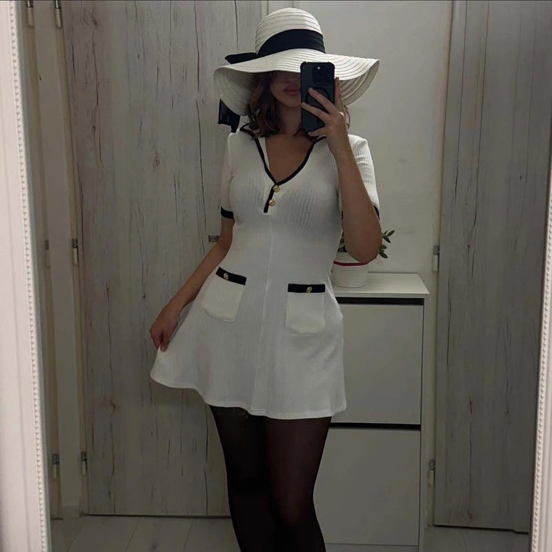 White Women's Dress Formal Knitted Short Dresses for Women