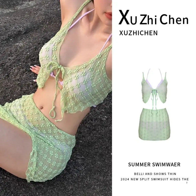 Green Bikinis Set for Women Young Summer Clothing Beach Style Thin Fashion