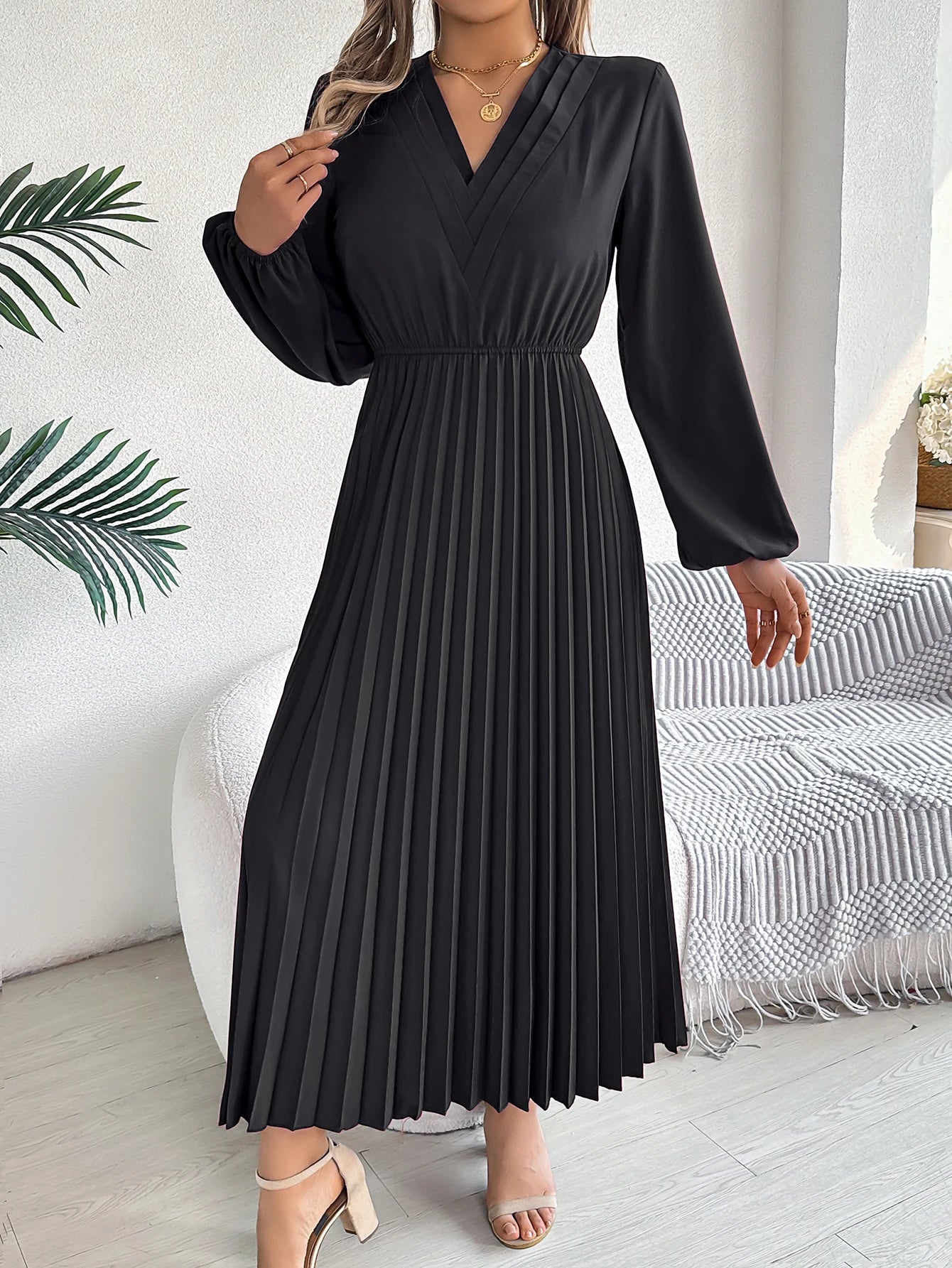 Elegant Dresses for Woman High Waist Pleated Dress