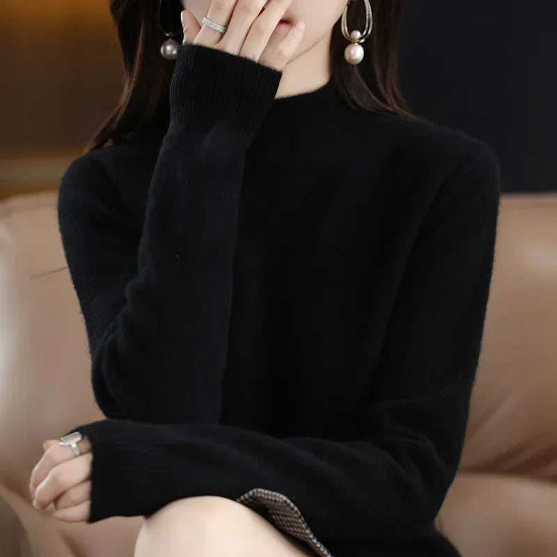 Winter Women Sweater Fashion Warm Bottoming Shirts Half High Collar Long Sleeve Pullovers