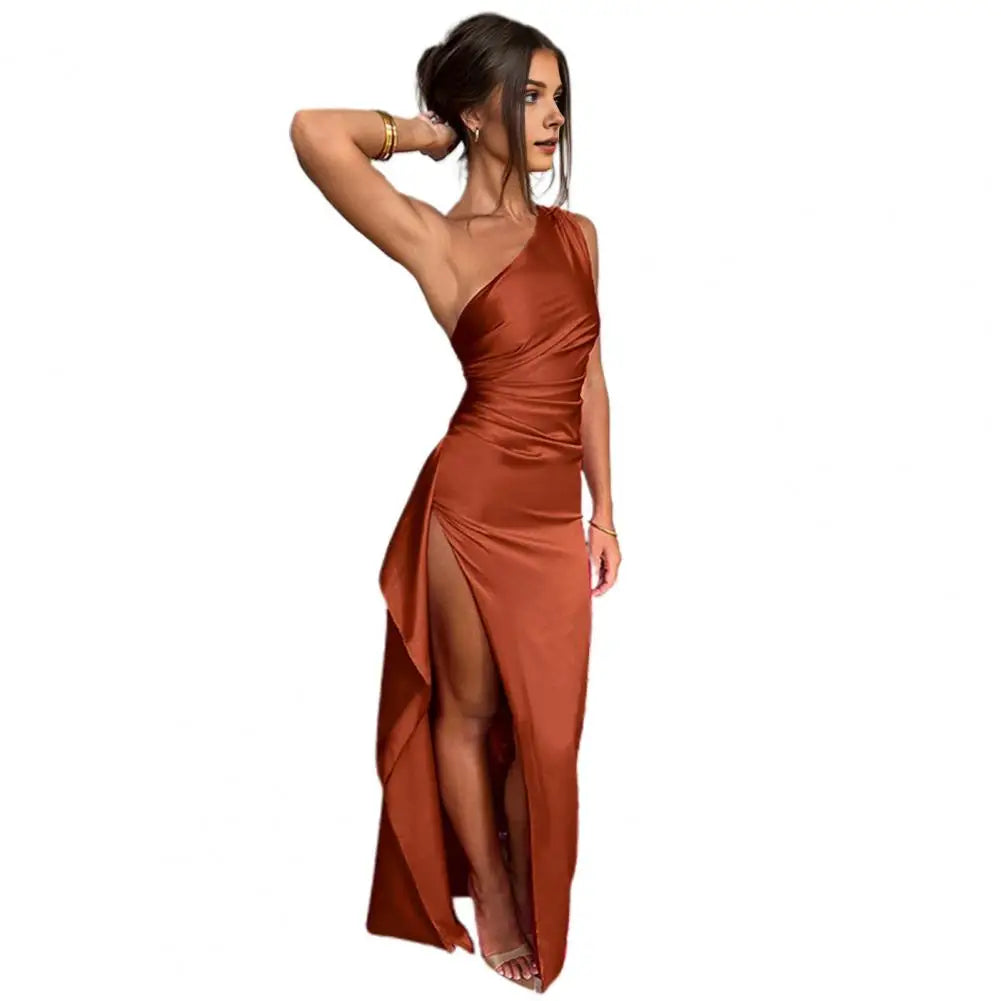 Long Dress Elegant One Shoulder Maxi Dress for Prom Cocktail Parties