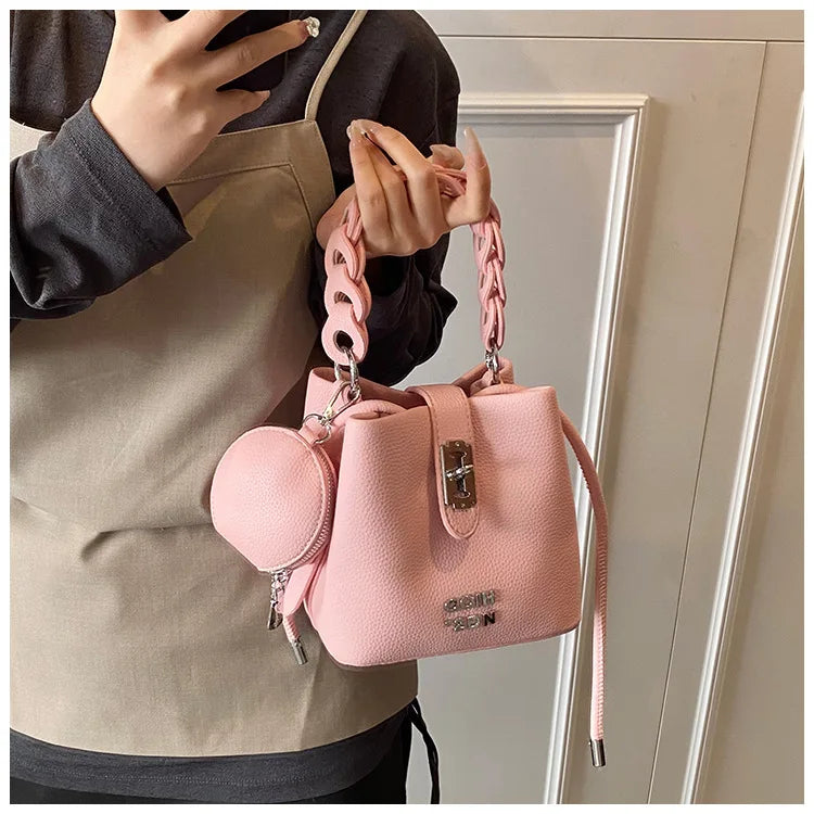 Handheld Bucket Bag For Women 2025 New Retro Pu Leather Patchwork Shoulder Bags Trend Versatile Commuting Mini Crossbody Pack