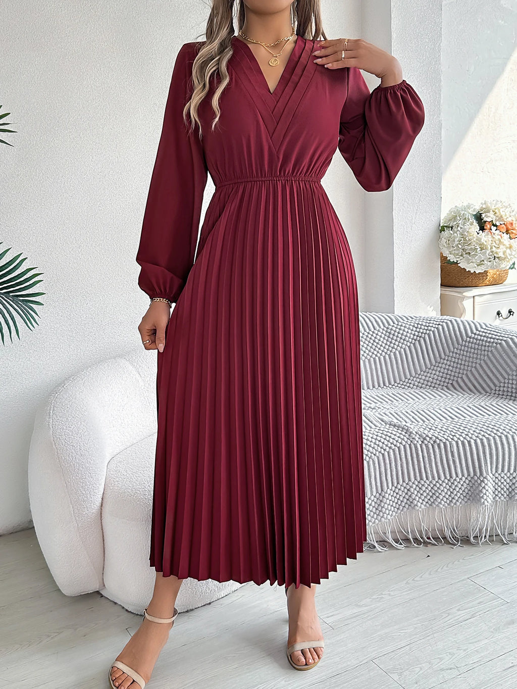 Elegant Dresses for Woman High Waist Pleated Dress