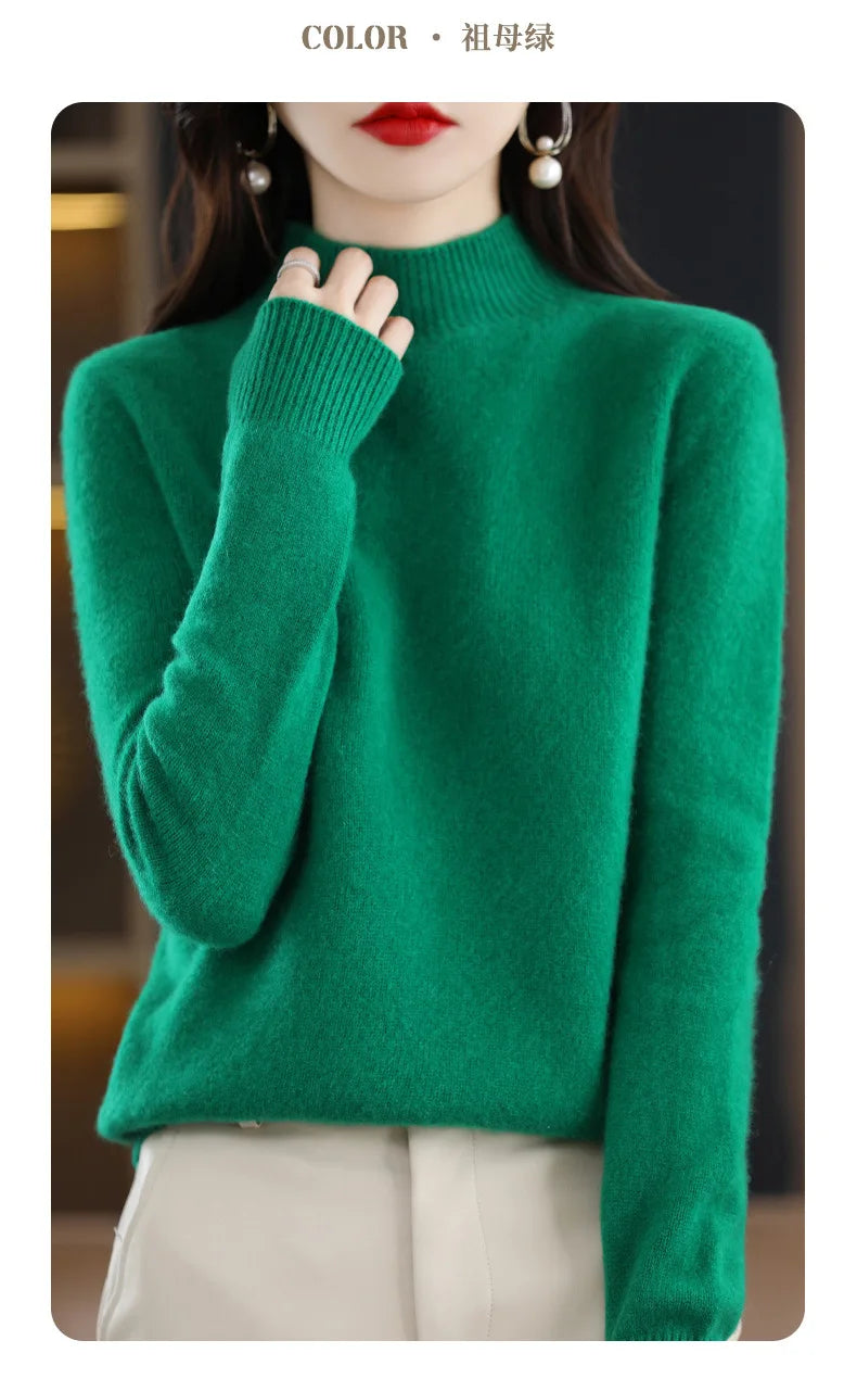 Winter Women Sweater Fashion Warm Bottoming Shirts Half High Collar Long Sleeve Pullovers