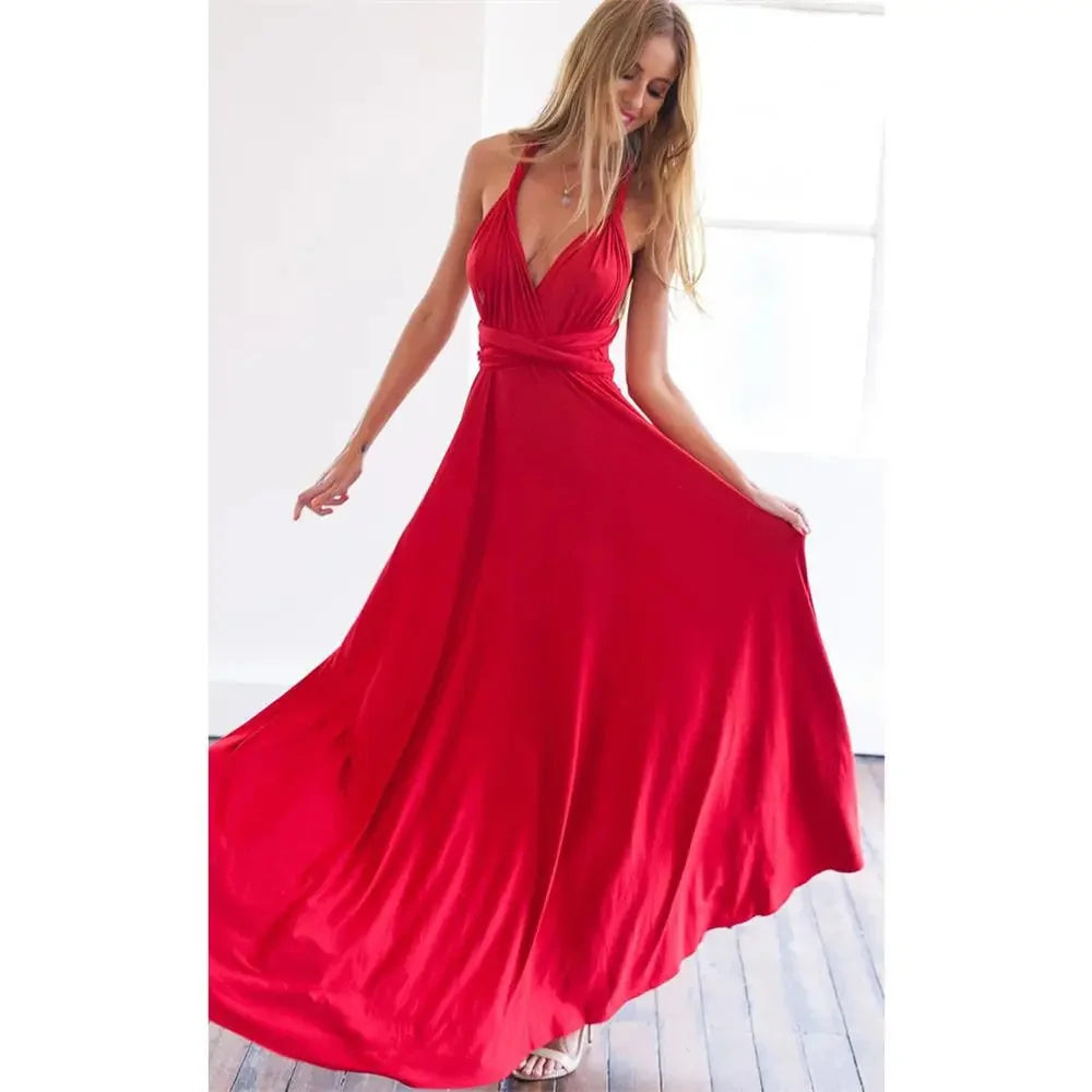 Sexy Women Multiway Wrap Convertible Boho Maxi Club Red Dress Bandage Long Dress