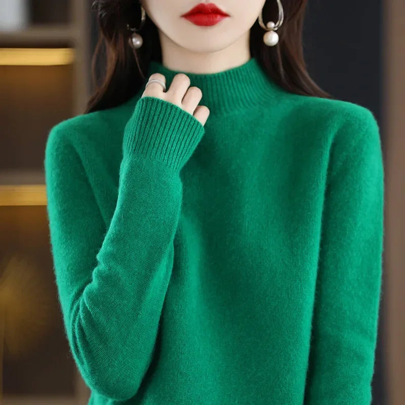 Winter Women Sweater Fashion Warm Bottoming Shirts Half High Collar Long Sleeve Pullovers