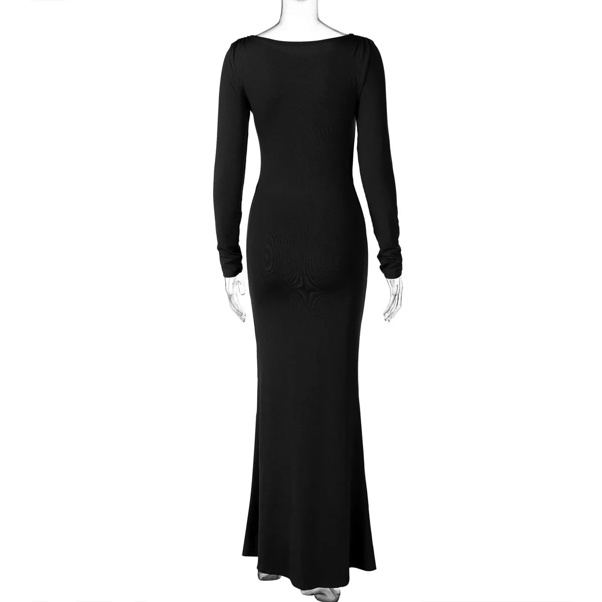 Sexy Wrap Buttocks Dresses Women O Neck Dress Long Sleeve Sheath Slim Fit Solid Spliced Pullover Folds Floor Length 2025