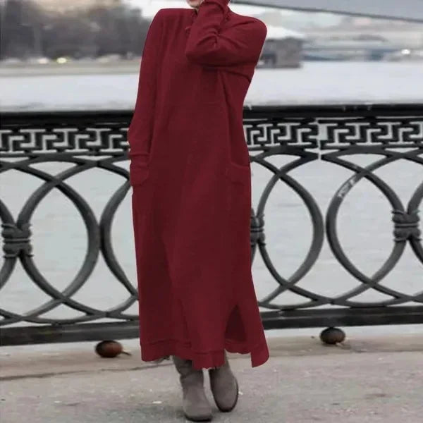 Autumn Winter New Long Dresses For Women Flower Dress Casual Long Female Solid Color Fashion