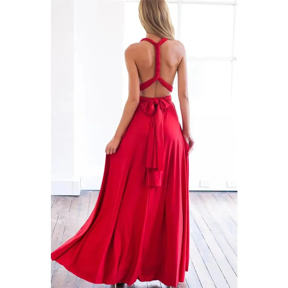 Sexy Women Multiway Wrap Convertible Boho Maxi Club Red Dress Bandage Long Dress