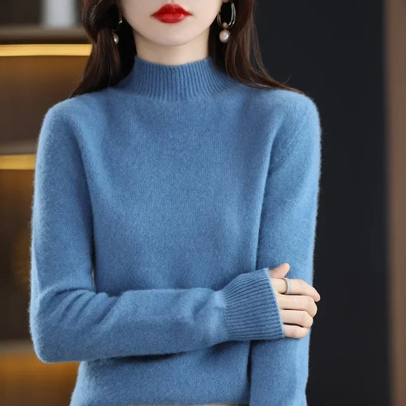 Winter Women Sweater Fashion Warm Bottoming Shirts Half High Collar Long Sleeve Pullovers