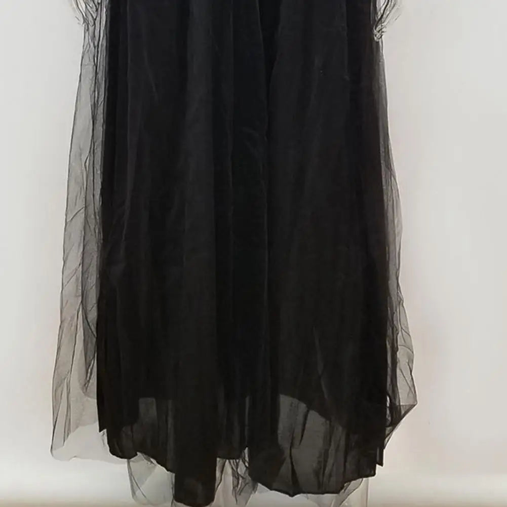 Women Maxi Dress Lace Flower Embroidery Pleated Floor Length Women