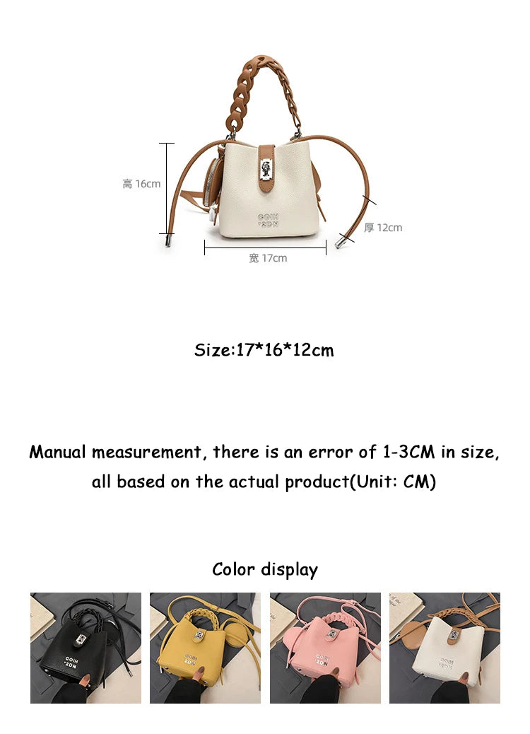 Handheld Bucket Bag For Women 2025 New Retro Pu Leather Patchwork Shoulder Bags Trend Versatile Commuting Mini Crossbody Pack