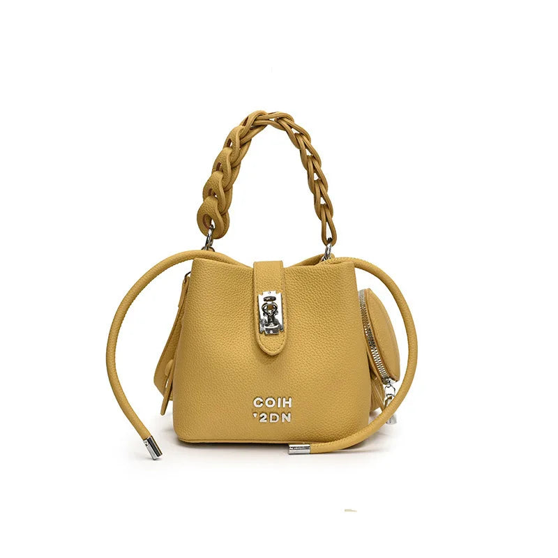 Handheld Bucket Bag For Women 2025 New Retro Pu Leather Patchwork Shoulder Bags Trend Versatile Commuting Mini Crossbody Pack