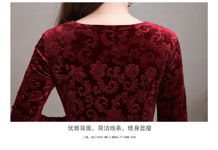 Elegant Velvet Dress Solid Long Sleeve Party Women Sexy V Neck Slim Fit Autumn Fashion Gothic Elbise Vestidos Mujer Femme Winter