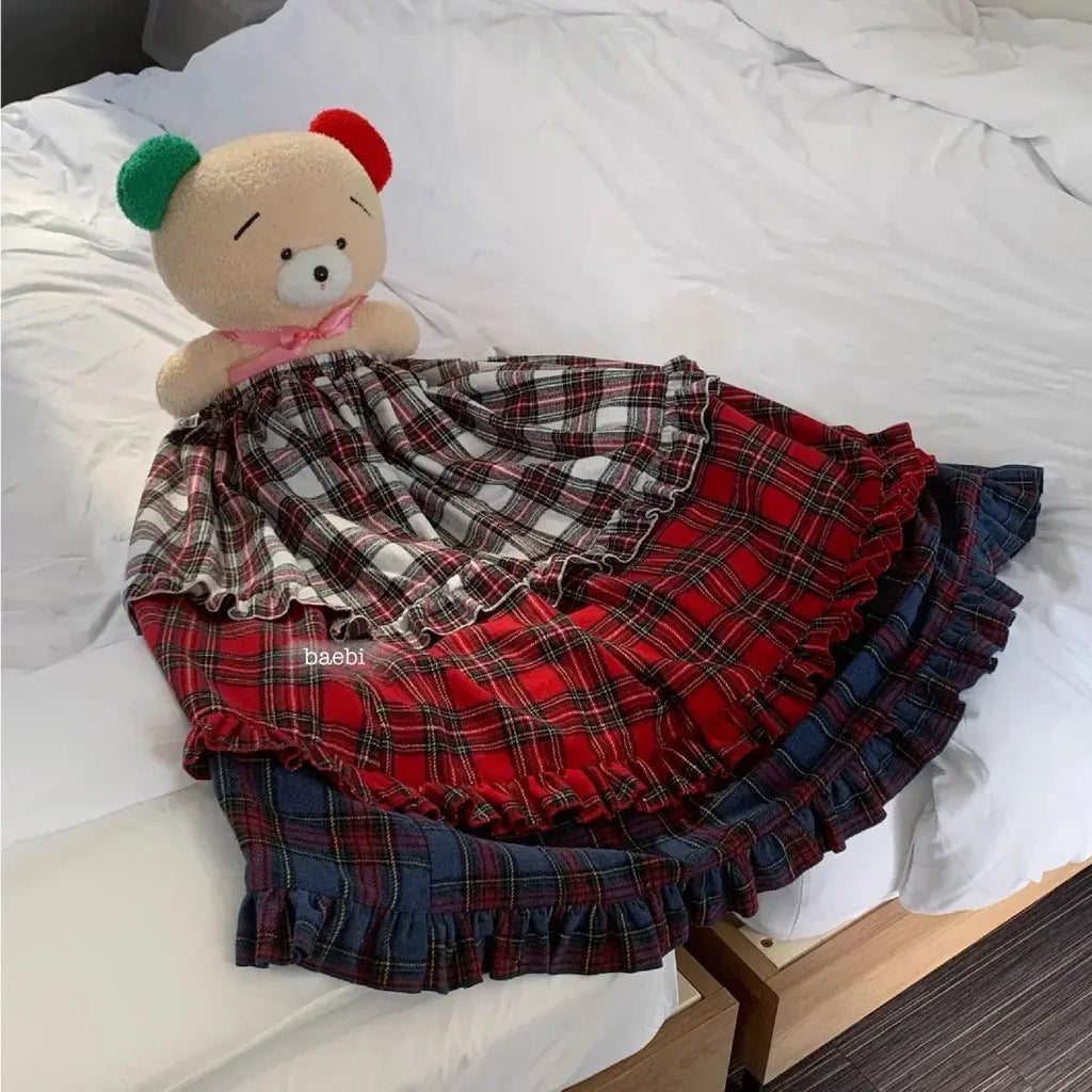 Winter Dresses Christmas Long Skirt Spliced Lace Contrast Colors Fashion