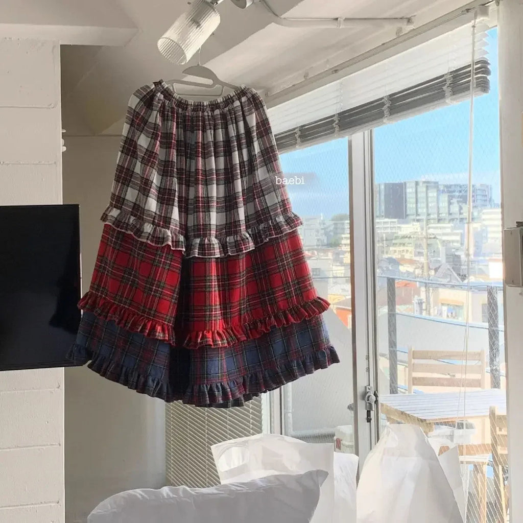 Winter Dresses Christmas Long Skirt Spliced Lace Contrast Colors Fashion