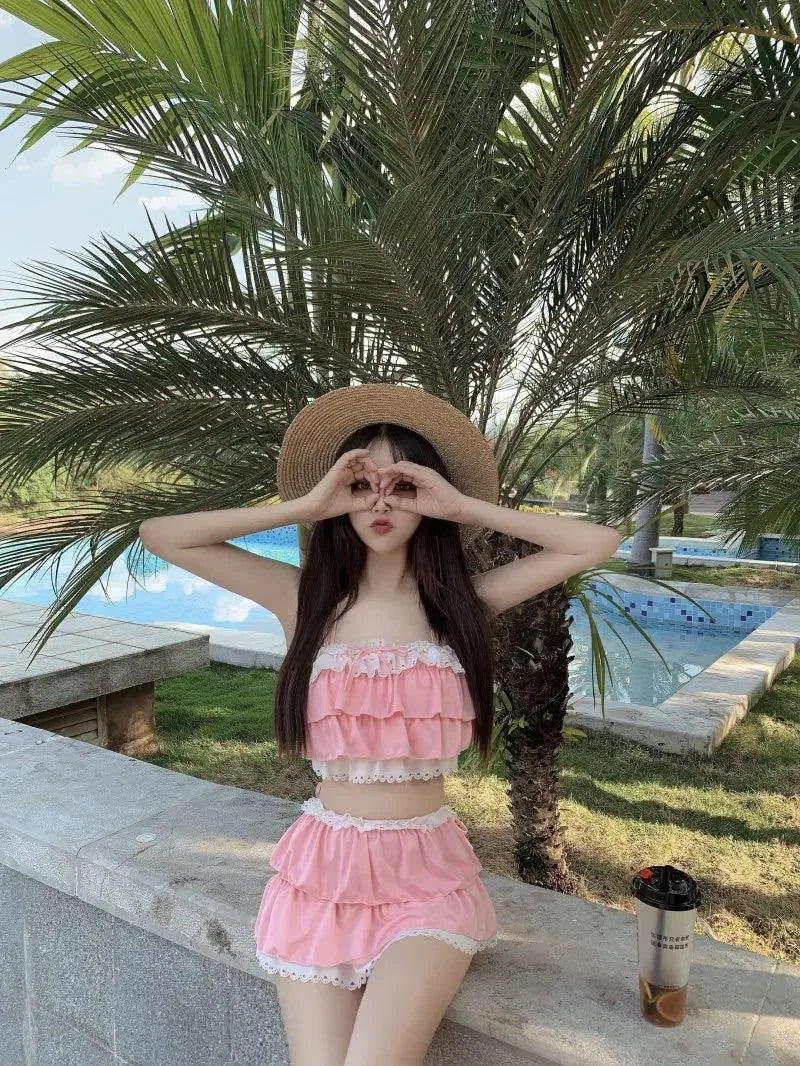 Bikini Sets Women Kawaii Girlish Leisure Beachwear Patchwork Sexy