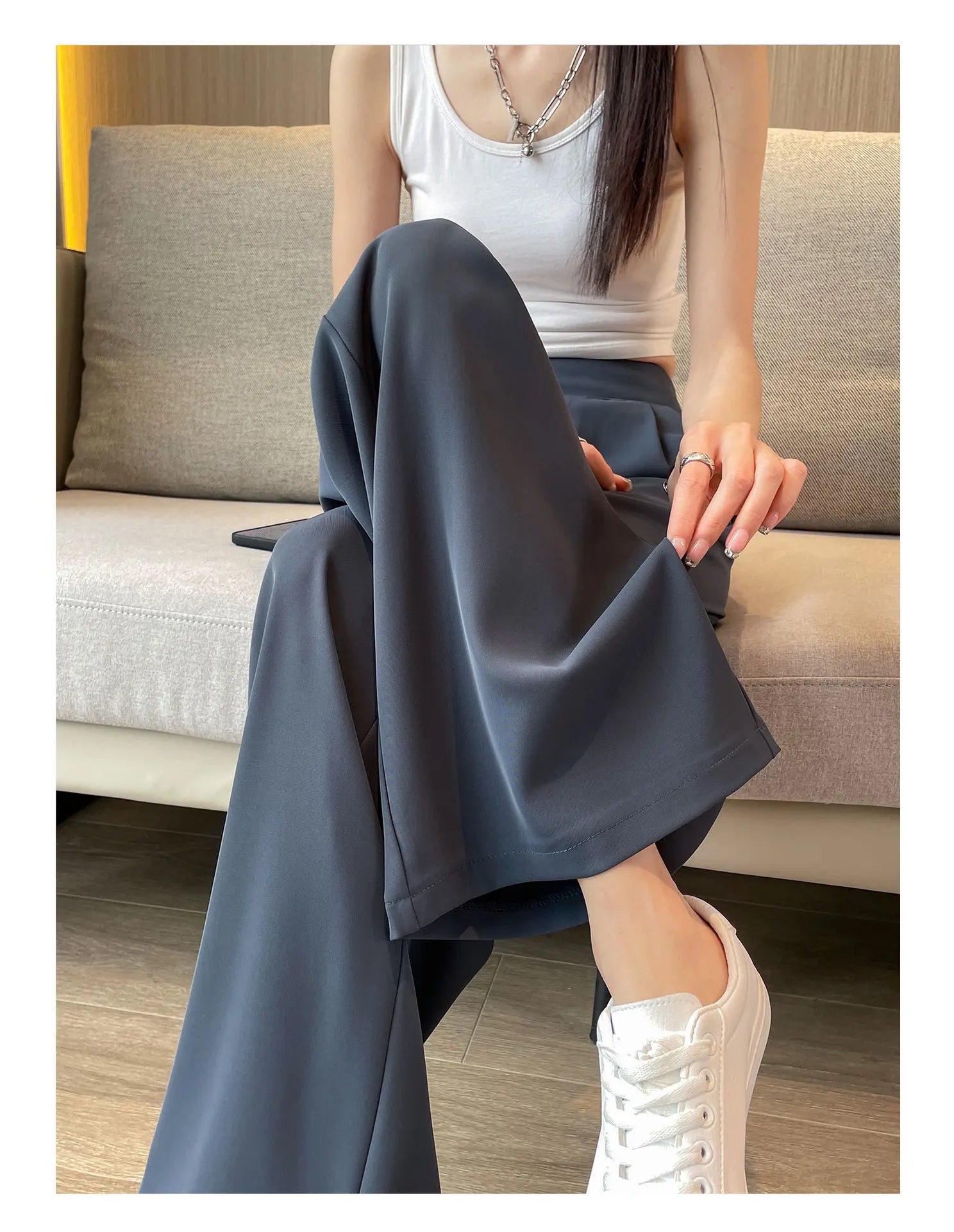 casual pants woman High sense pendant black suit wide leg high Dress