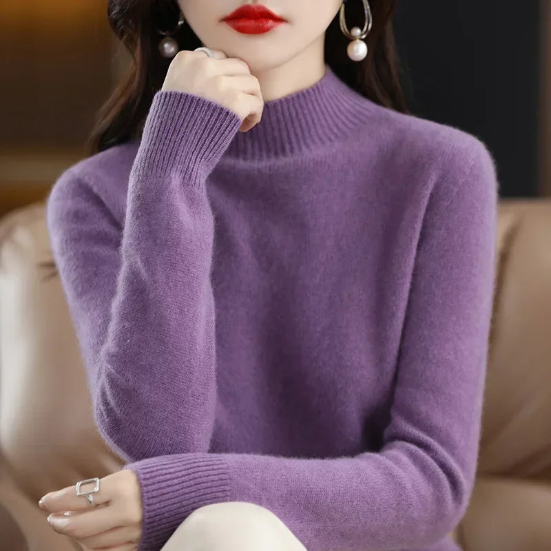 Winter Women Sweater Fashion Warm Bottoming Shirts Half High Collar Long Sleeve Pullovers