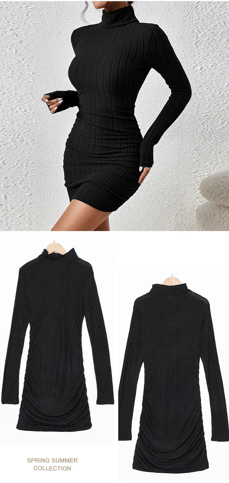 Women's Knitted Dress Autumn Winter New High Collar Temperament Solid Color Fashion