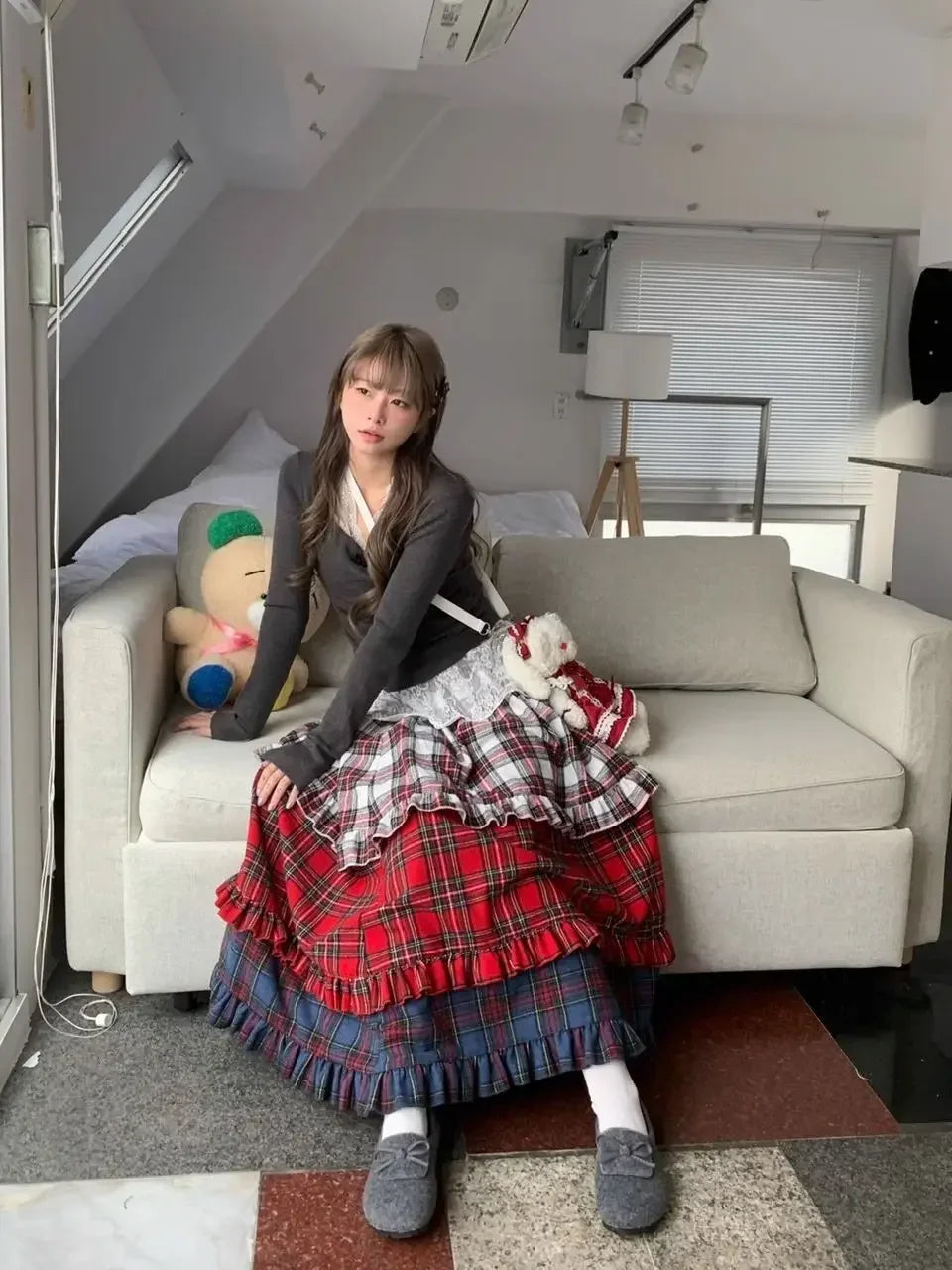 Winter Dresses Christmas Long Skirt Spliced Lace Contrast Colors Fashion