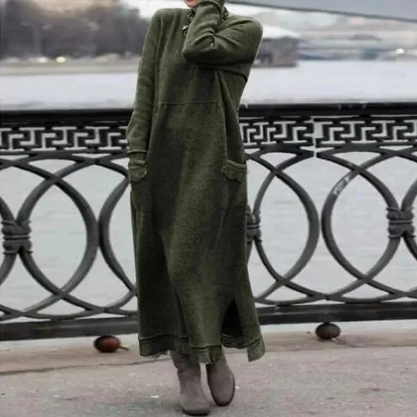 Autumn Winter New Long Dresses For Women Flower Dress Casual Long Female Solid Color Fashion