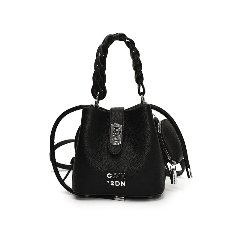 Handheld Bucket Bag For Women 2025 New Retro Pu Leather Patchwork Shoulder Bags Trend Versatile Commuting Mini Crossbody Pack