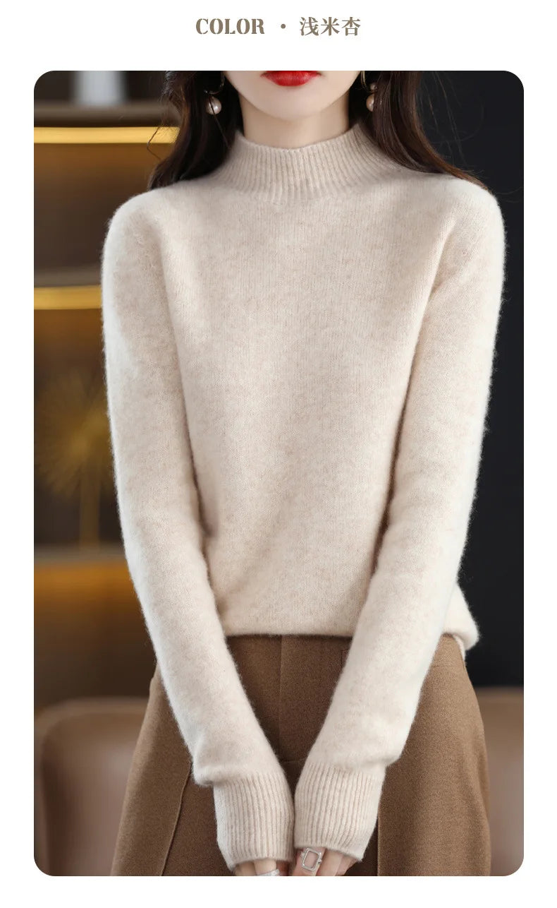 Winter Women Sweater Fashion Warm Bottoming Shirts Half High Collar Long Sleeve Pullovers