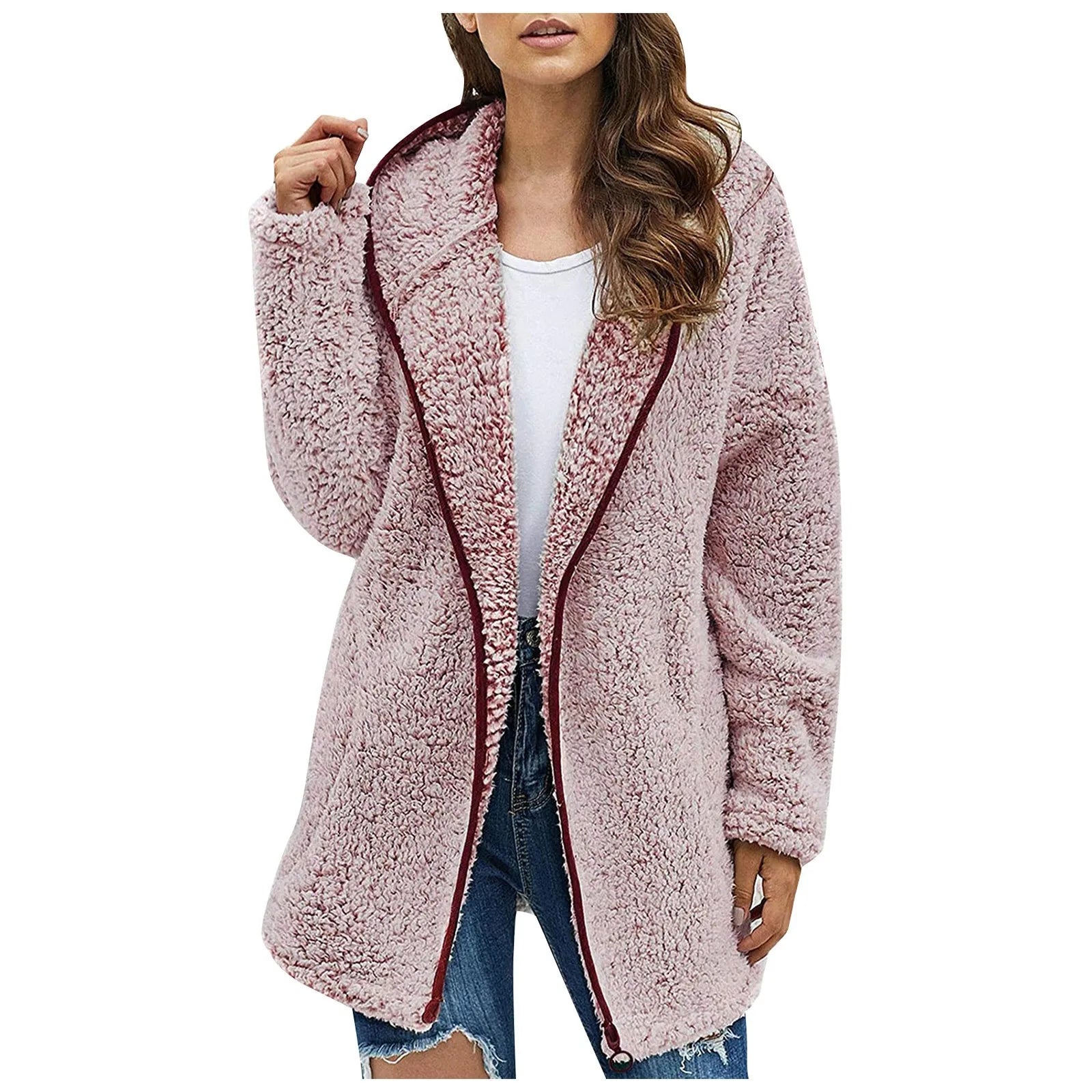 Winter Women Long Teddy Jacket Warm Thick Fleece Coat Turn Down Collar Plush Coat Fashion