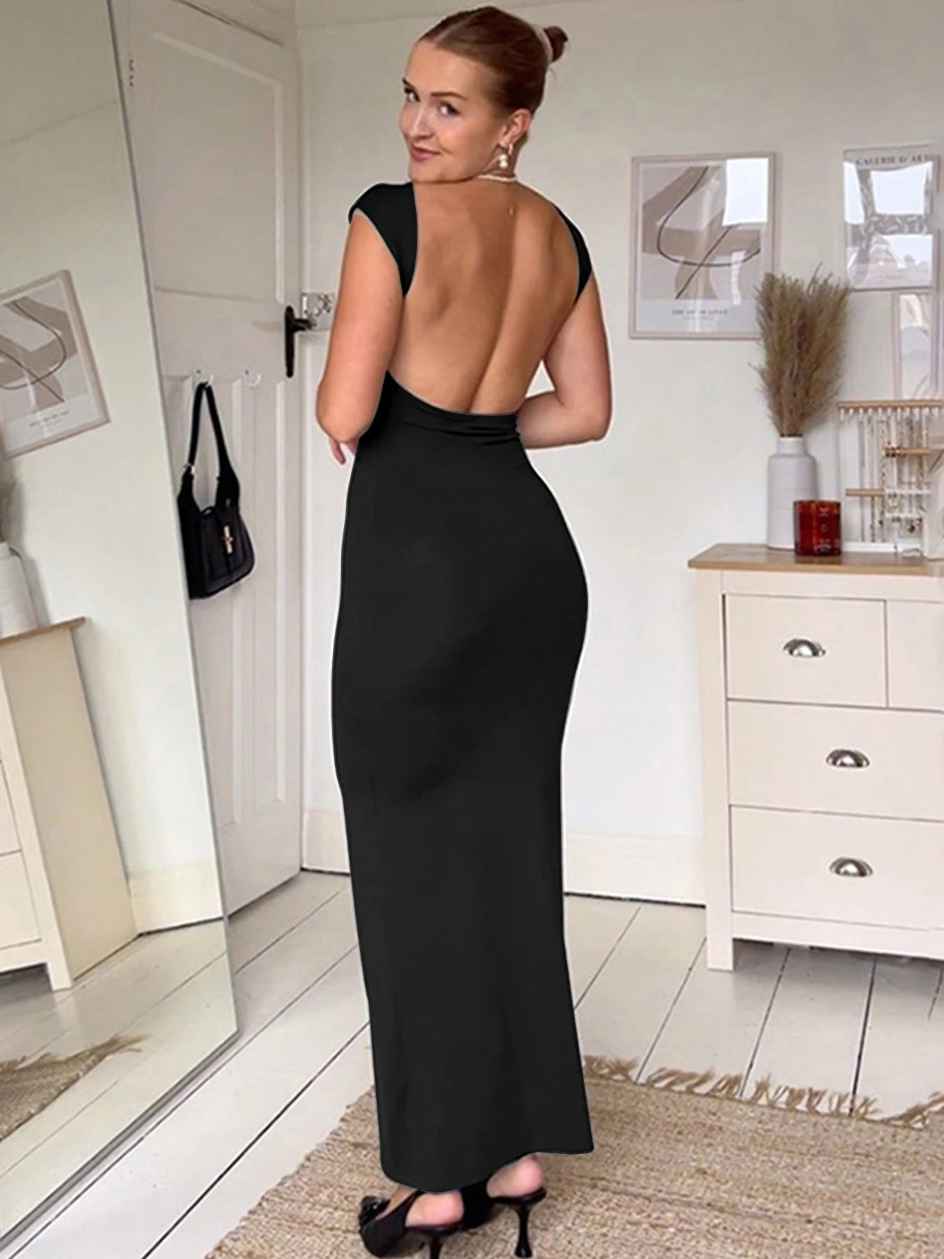 Sexy Black Maxi Dresses For Women Summer New Streetwear Fashion Backless Casual Slim Basic Dresses Club Elegant Party Dresses