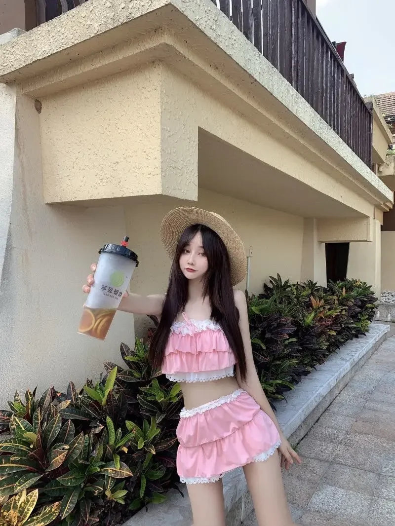 Bikini Sets Women Kawaii Girlish Leisure Beachwear Patchwork Sexy