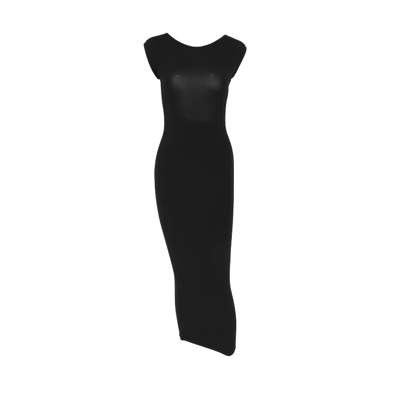 Sexy Women Maxi Dresses Summer New Backless Solid Fashion Short Sleeve Streetwear Dress Casual Slim Female Elegant Knit Dresses