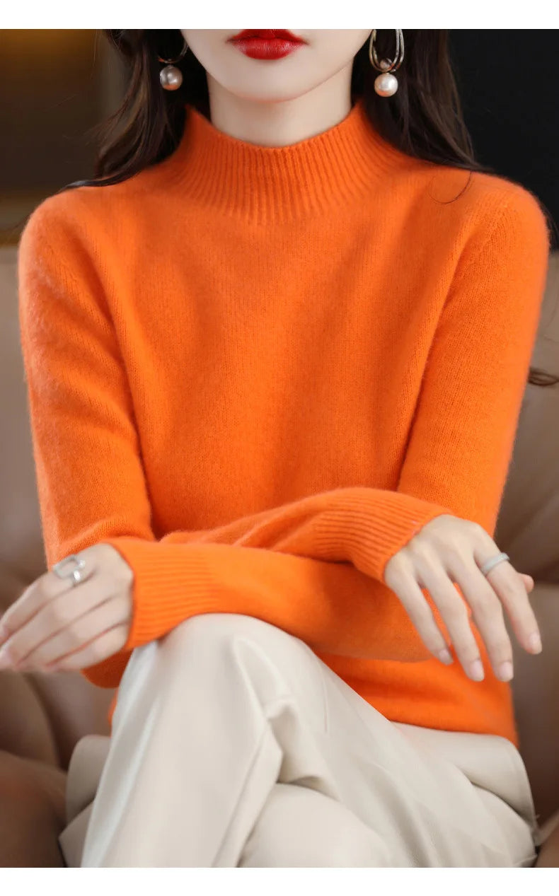 Winter Women Sweater Fashion Warm Bottoming Shirts Half High Collar Long Sleeve Pullovers