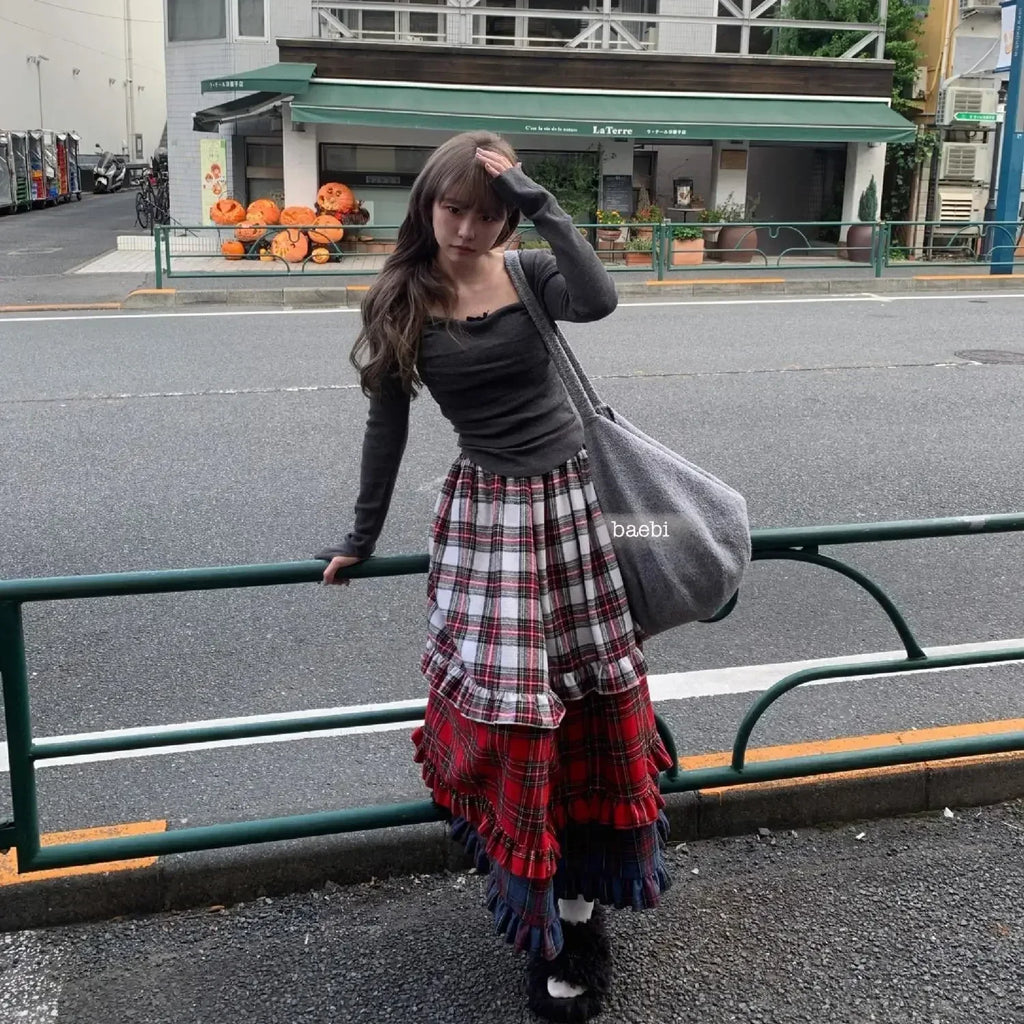 Winter Dresses Christmas Long Skirt Spliced Lace Contrast Colors Fashion