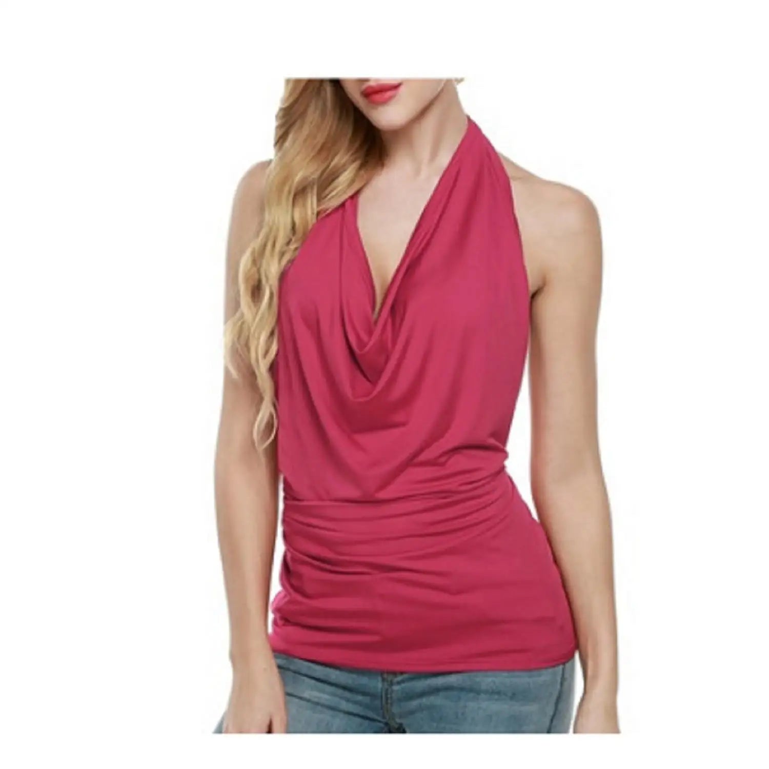 Top Women Drape V Neck Sexy  Pink Corset Tee Shirt Femme Tops Woman