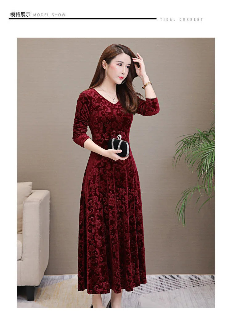 Elegant Velvet Dress Solid Long Sleeve Party Women Sexy V Neck Slim Fit Autumn Fashion Gothic Elbise Vestidos Mujer Femme Winter