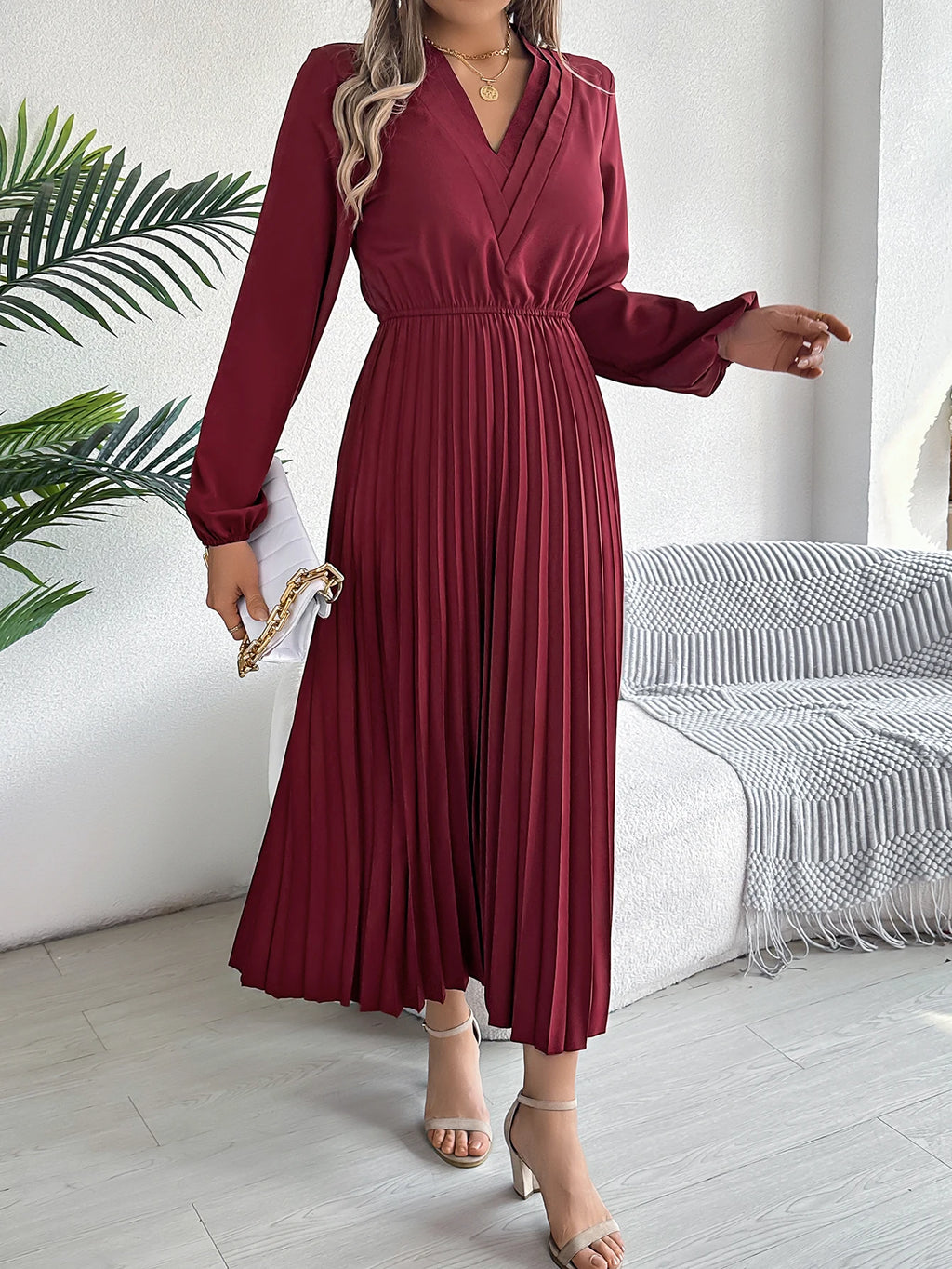 Elegant Dresses for Woman High Waist Pleated Dress
