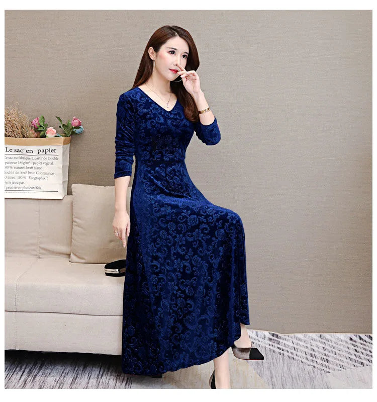 Elegant Velvet Dress Solid Long Sleeve Party Women Sexy V Neck Slim Fit Autumn Fashion Gothic Elbise Vestidos Mujer Femme Winter