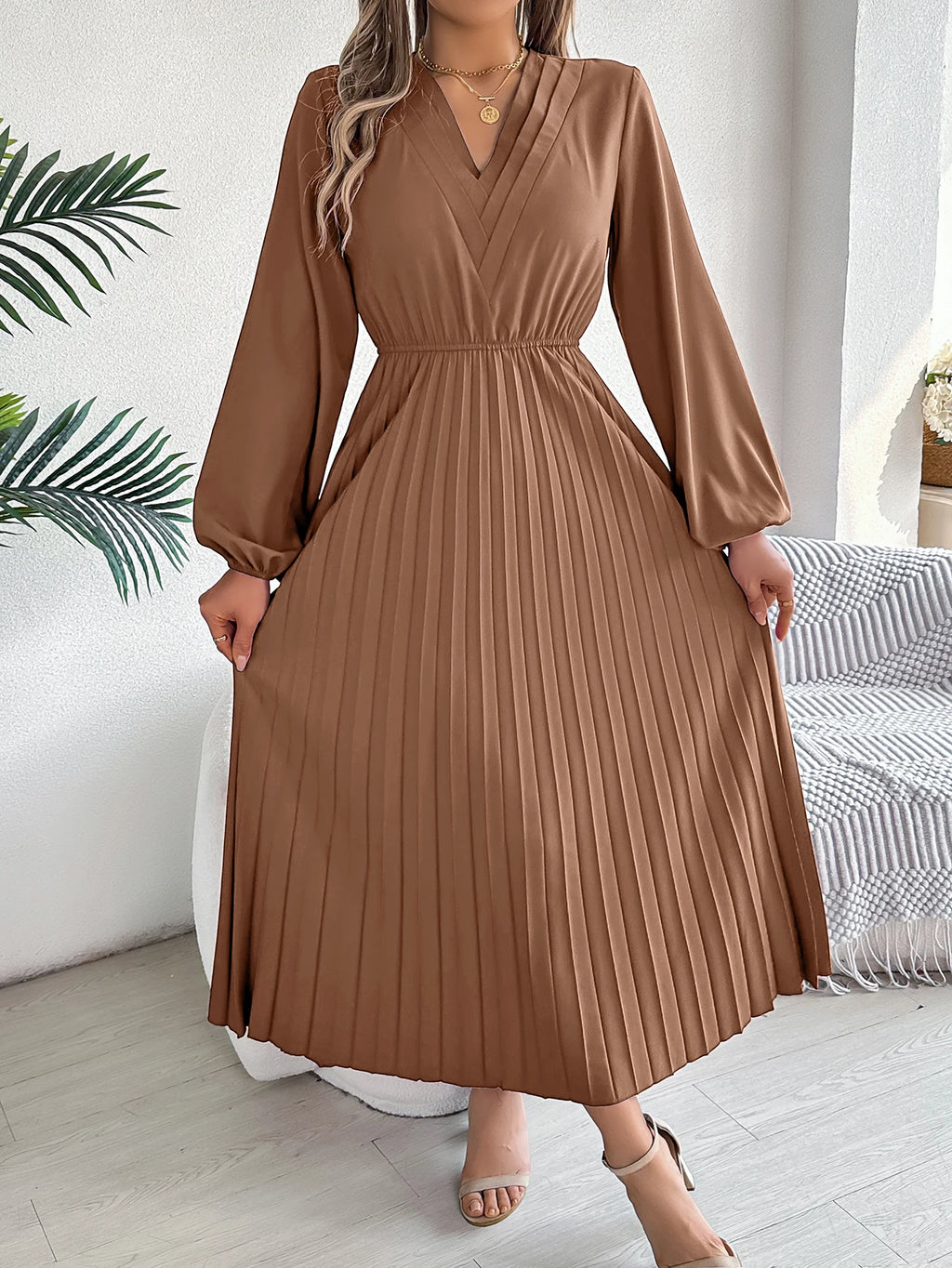 Elegant Dresses for Woman High Waist Pleated Dress