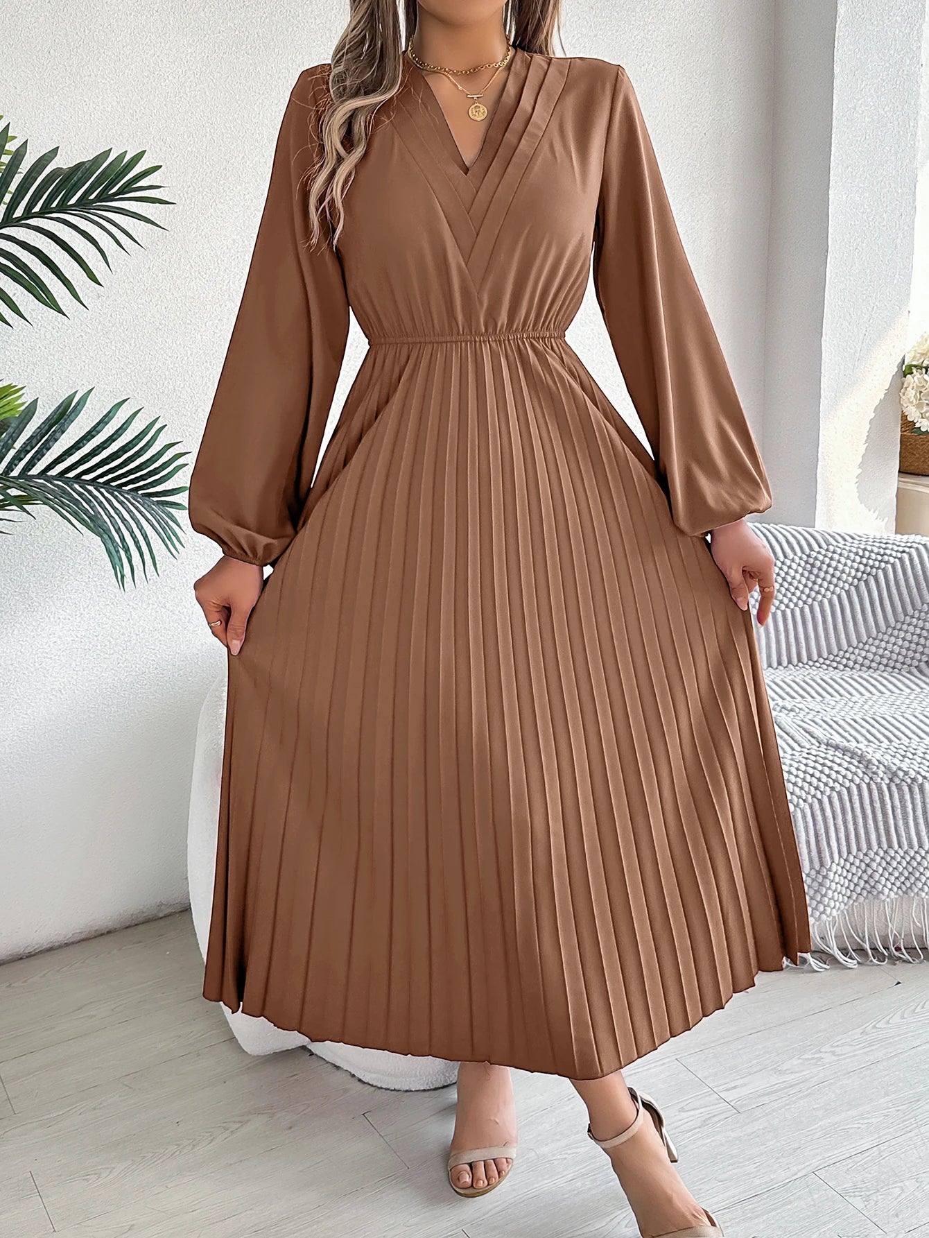 Elegant Dresses for Woman High Waist Pleated Dress