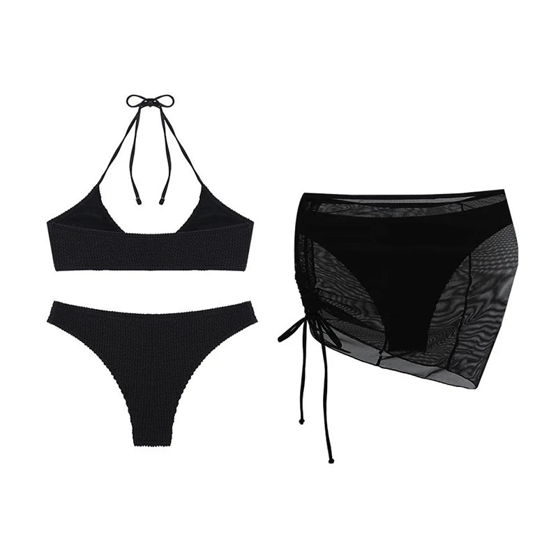 Sexy Solid Bikini Low Waist Three Pieces Swimsuit Women Bikini