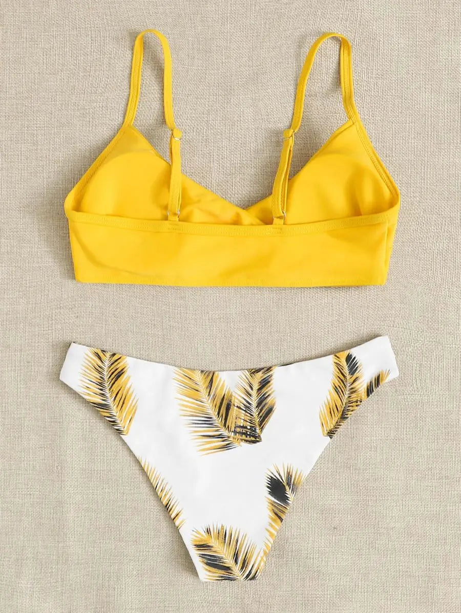 Women Swimwear Floral Random Print Set Push-Up Bikinis