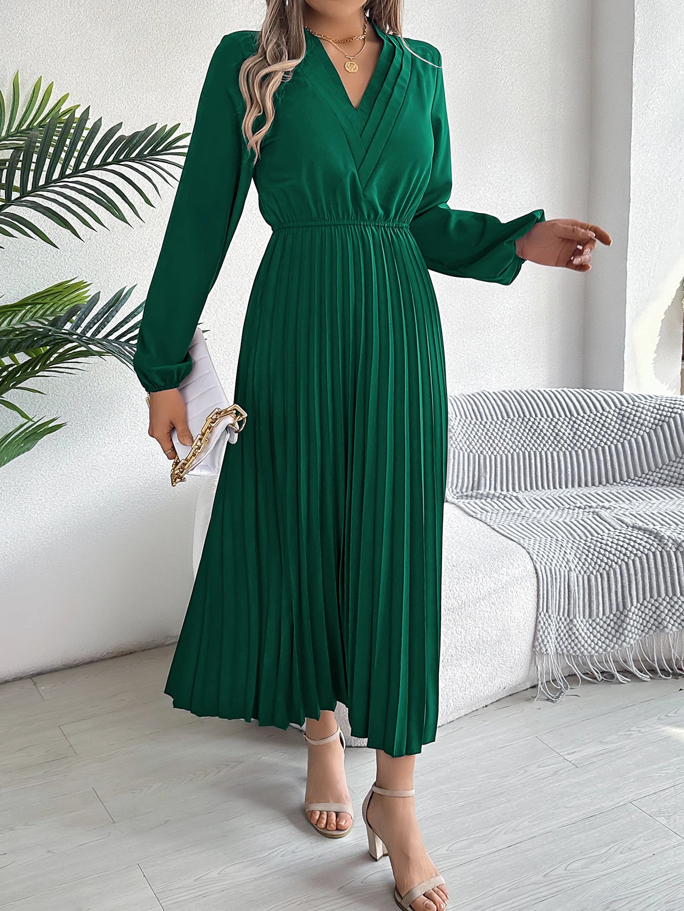 Elegant Dresses for Woman High Waist Pleated Dress