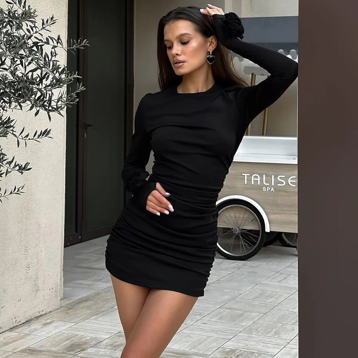 Woman Clothing Flowers Long Sleeve Party Evening Party Club Short Dress Package Wrap