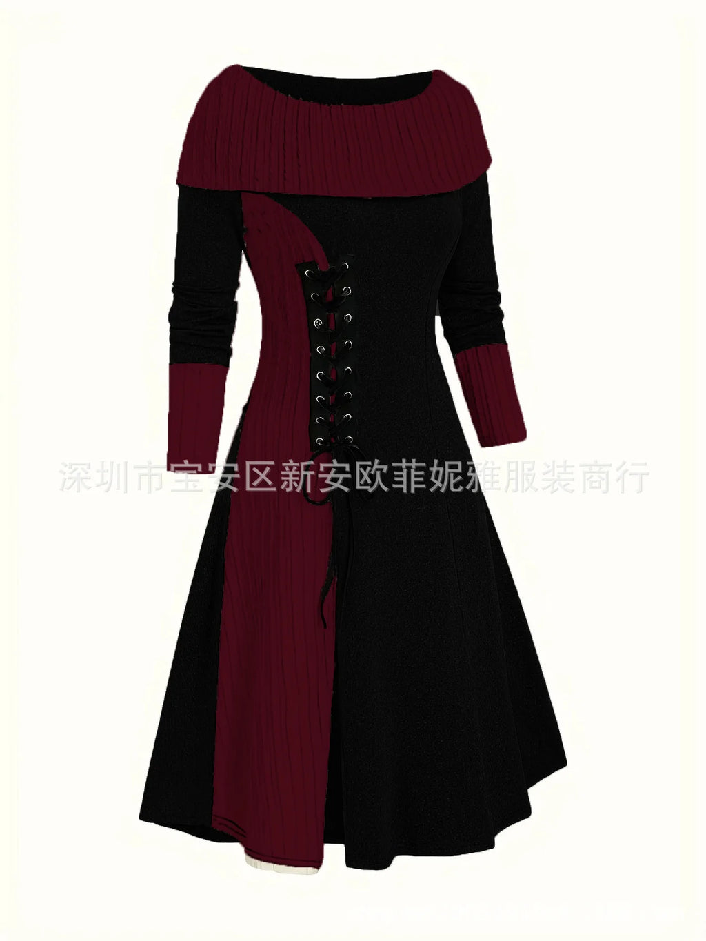 Fall Winter Women Dresses Elegant Temperament Colorblocked Dress
