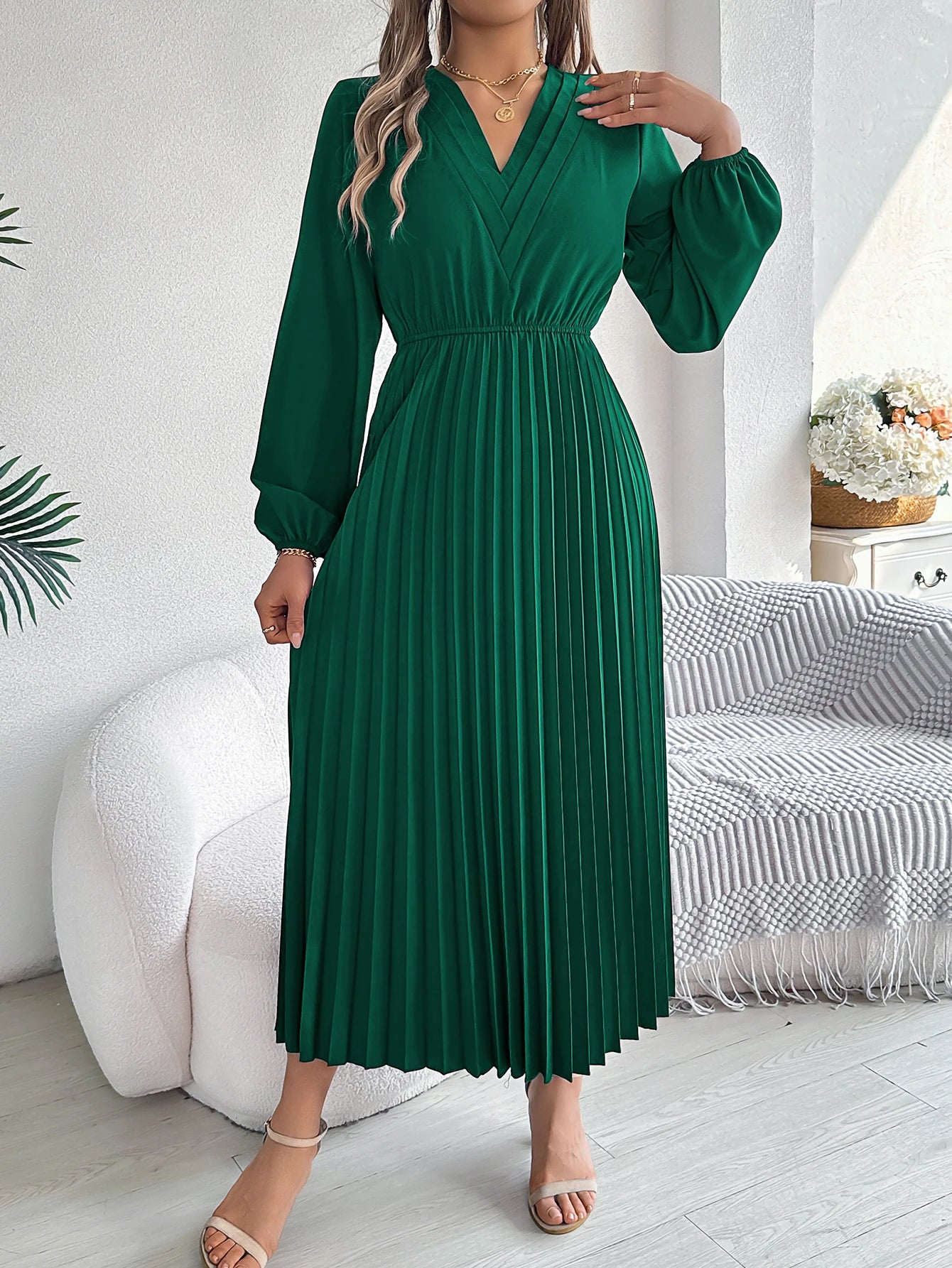 Elegant Dresses for Woman High Waist Pleated Dress